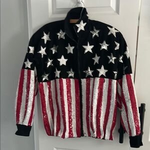 Vintage MOD denim Stars and Stripes sequin denim jacket large